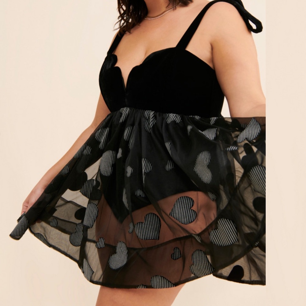 For love & lemons Alexandra sheer printed heart mini dress velvet tie body suit - Picture 5 of 15
